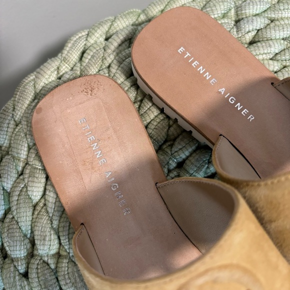 ETIENNE AIGNER Palma Golden Leather/Suede Slip On Flat Flip Flop Sandals - Picture 8 of 10